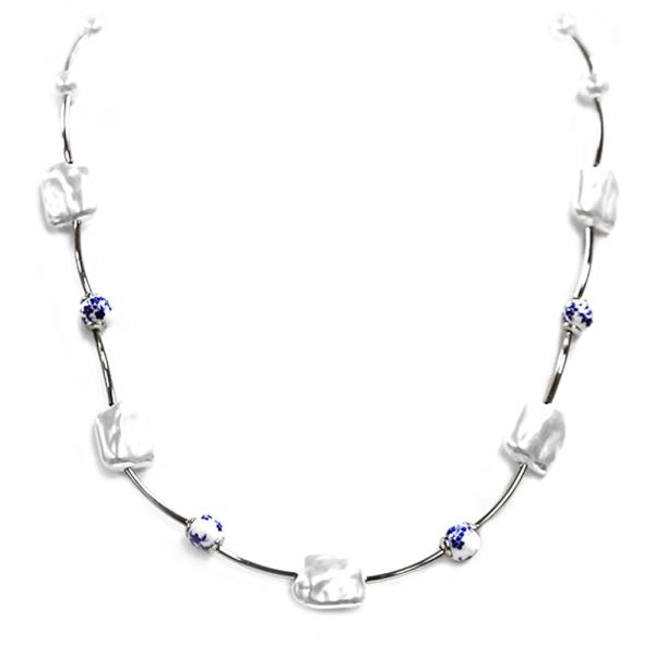 SQUARE PEARL CERAMIC BEAD STATION NECKLACE