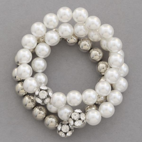PEARL RHINESTONE BALL BEAD BRACELET SET