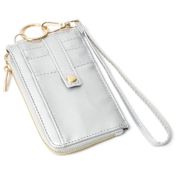 QUILTED SMOOTH CARD HOLDER ZIPPER WALLET WITH HAND STRAP