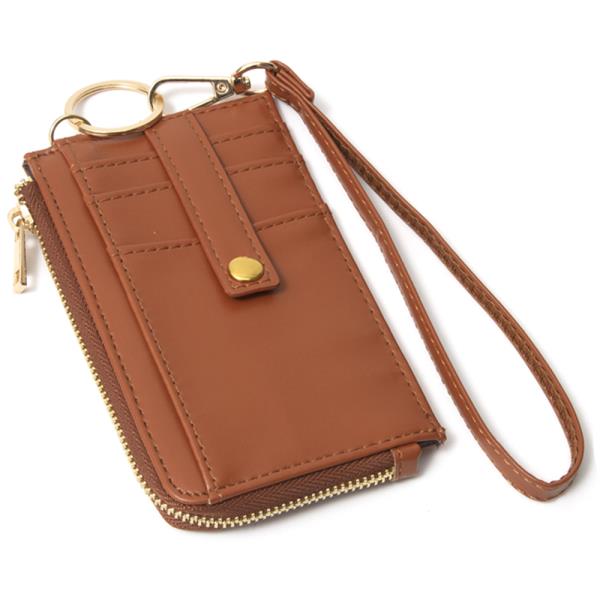 QUILTED SMOOTH CARD HOLDER ZIPPER WALLET WITH HAND STRAP