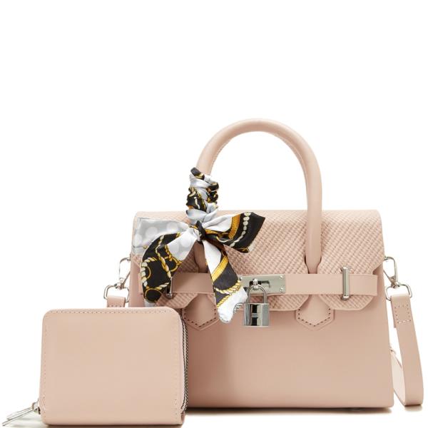 2IN1 TEXTURED SCARF HANDLE SATCHEL W WALLET SET