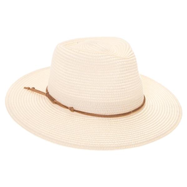 STRAW RANCHER HAT WITH A FAUX SUEDE DOUBLE KNOT BAND