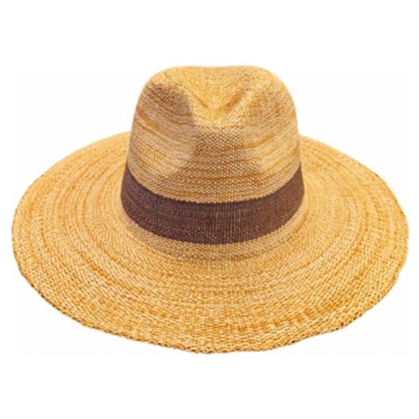 KNITTED TOYO STRAW PANAMA HAT WITH COLOR STRIPE AROUND CROWN