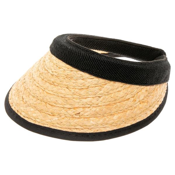 NATURAL RAFFIA STRAW VISOR WITH A COMFORTABLE CLIP-ON BAND