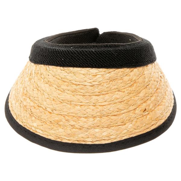 NATURAL RAFFIA STRAW VISOR WITH A COMFORTABLE CLIP-ON BAND