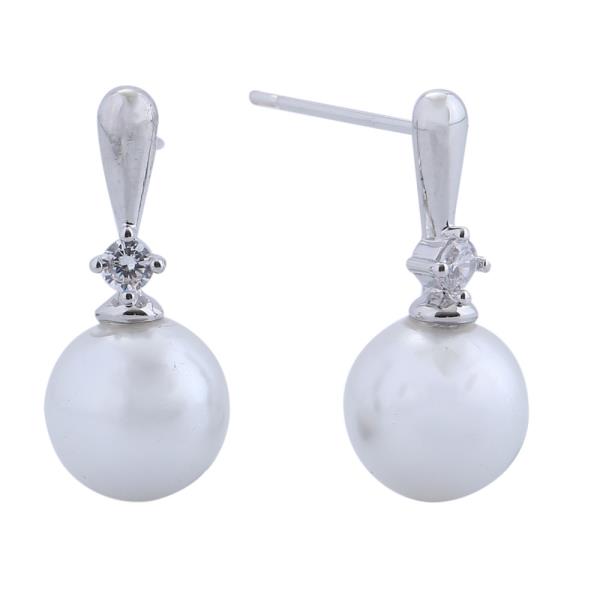14K GOLD/WHITE GOLD DIPPED DAZZLING PEARL EARRINGS