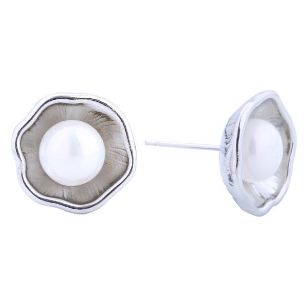 14K GOLD/WHITE GOLD DIPPED ELEGANT PEARL STUD EARRINGS