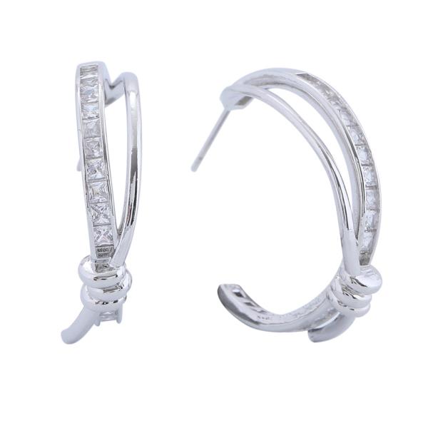 14K GOLD/WHITE GOLD DIPPED SPARKLING TWISTED HOOP EARRINGS
