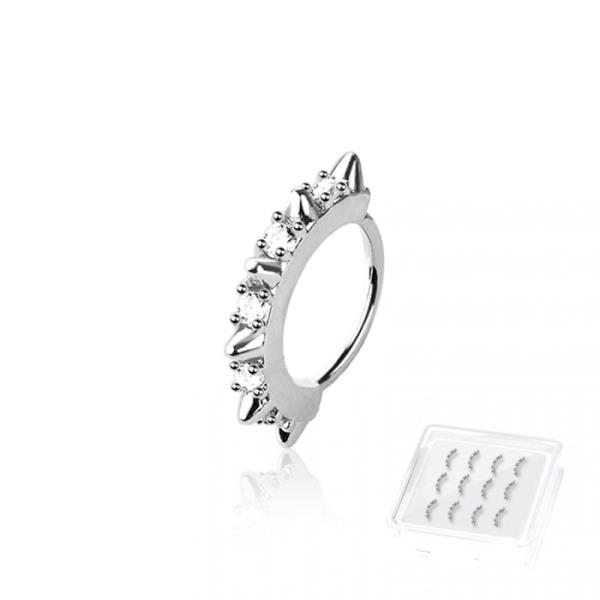 12PCS OF SPIKE CZ 316L SURGICAL STEEL O-RING NOSE HOOP