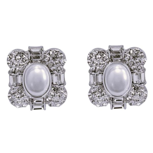 OVAL BEAD RHINESTONE METAL SQUARE EARRING