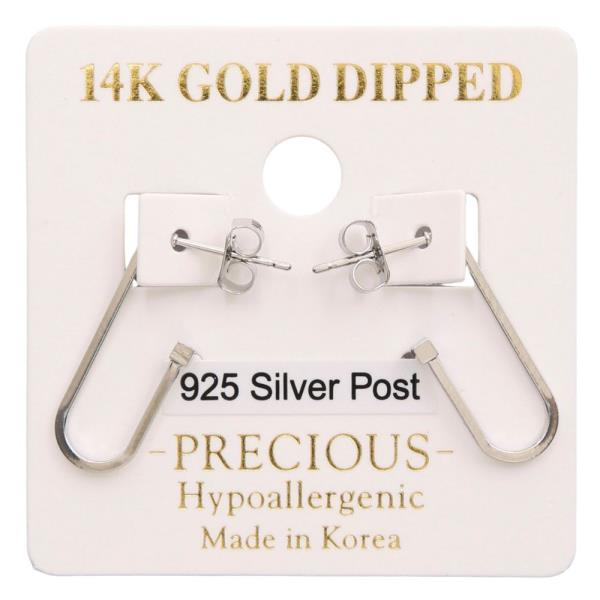 14K GOLD DIPPED LONG OPEN OVAL 925 SILVER POST EARRING