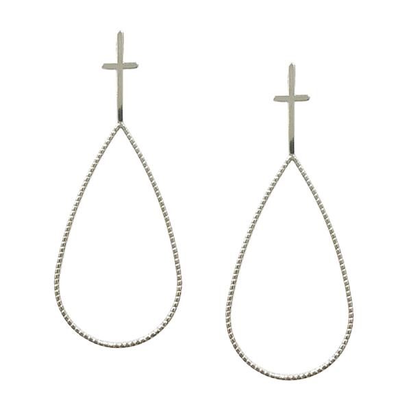 CROSS TEARDROP LINK DANGLE EARRING