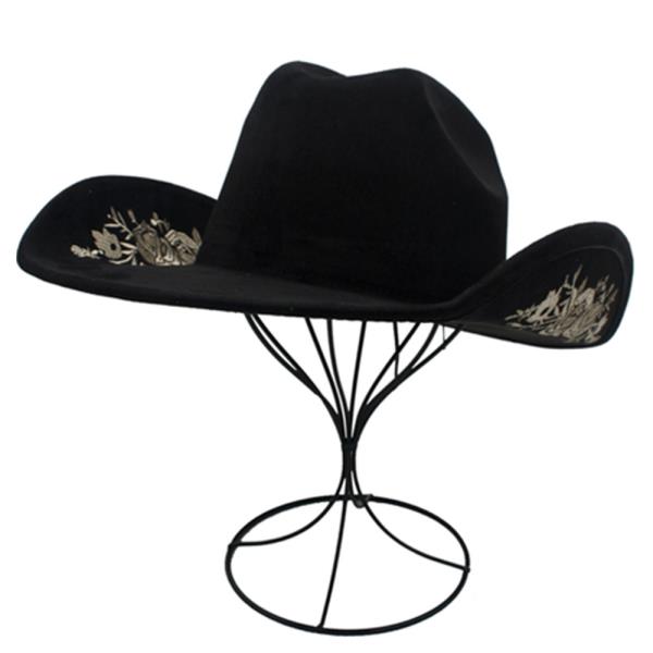 ROSE EMBROIDERED FAUX SUEDE COWBOY HAT