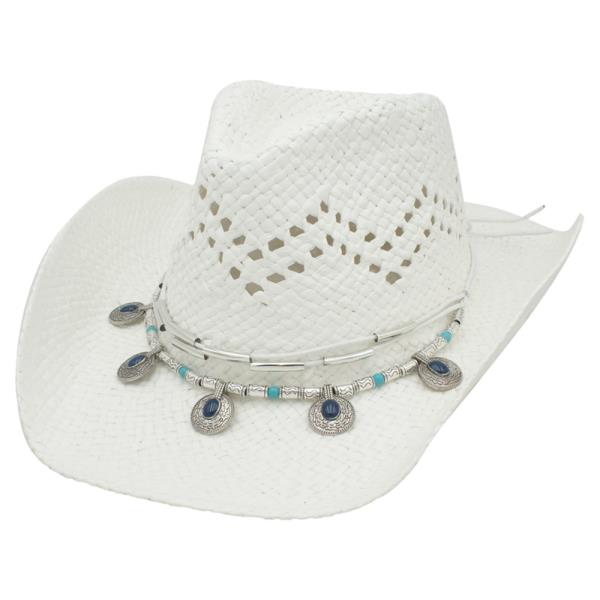 CHARM ACCENT BANDED STRAW COWBOY HAT