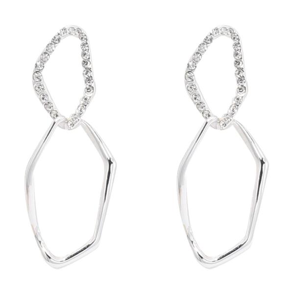 RHINESTONE ORGANIC SHAPE METAL DANGLE EARRING