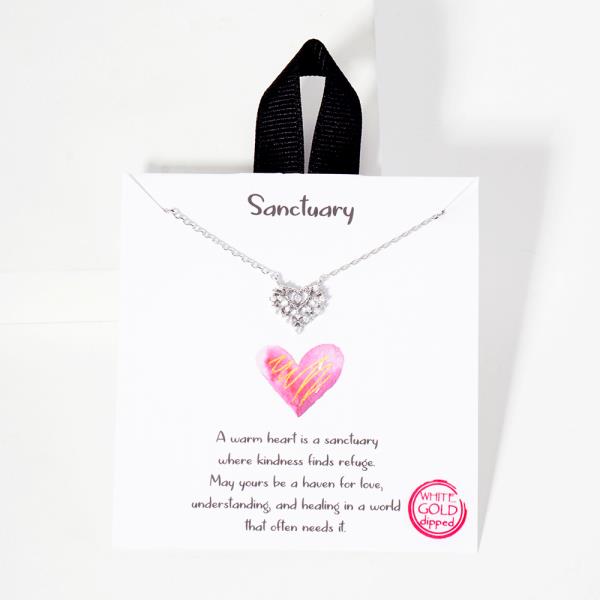 18K GOLD RHODIUM SANCTUARY PENDANT CZ HEART NECKLACE