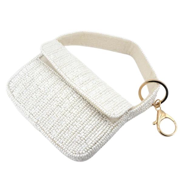 BEAD MINI BAG HANDLE FLAP SQUARE SHAPE KEYCHAIN