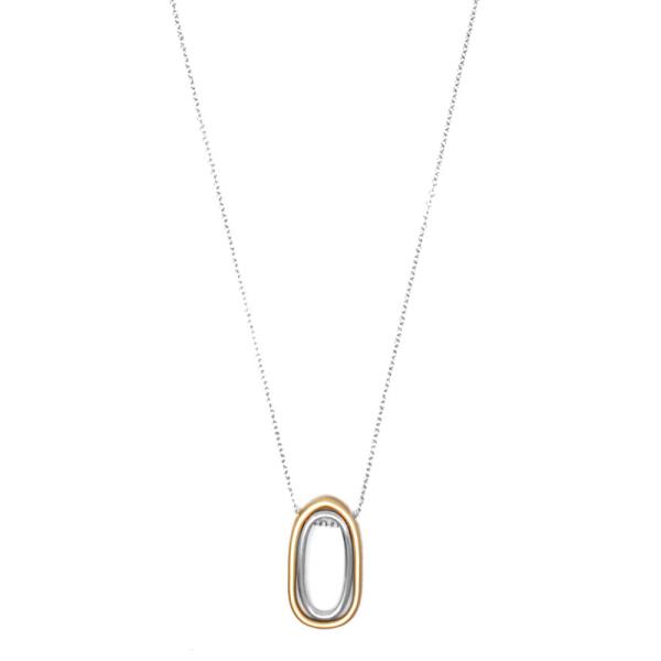 TWO TONE DOUBLE LAYER OVAL PENDANT LONG NECKLACE