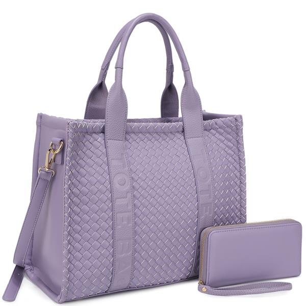 2IN1 WOVEN DESIGN HANDLE TOTE BAG W WALLET SET