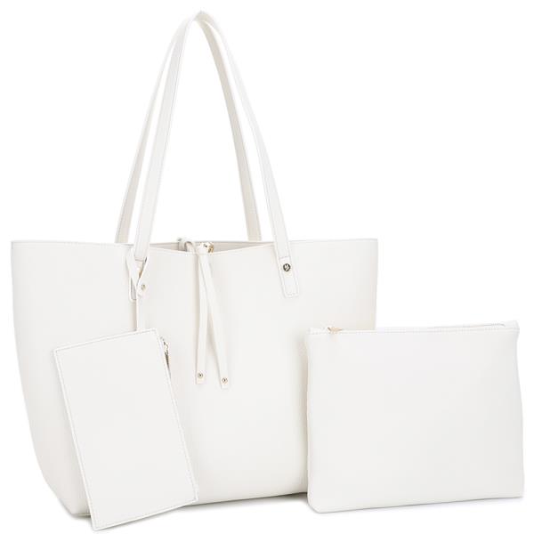 3IN1 SMOOTH TEXTURED SHOULDER TOTE BAG W POUCH SET