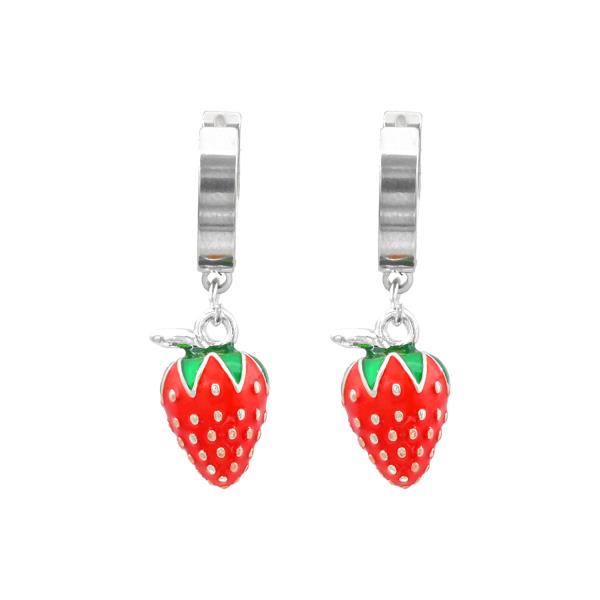 STRAWBERRY HUGGIE STAINLESS STEEL DANGLE EARRING
