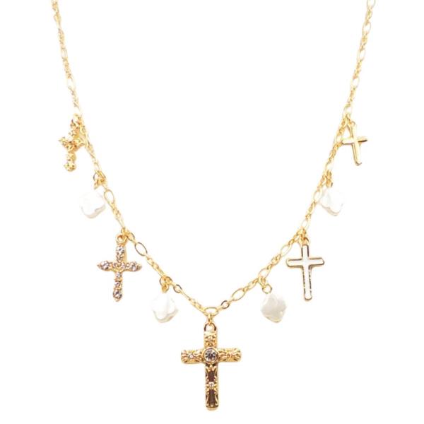 CROSS CLOVER STATION CHARMS NECKLACE