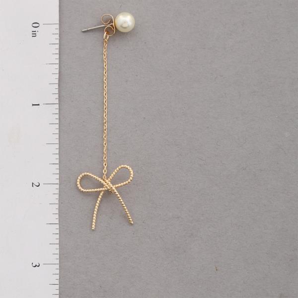 RIBBO BOW PEARL BEAD LINK DANGLE EARRING