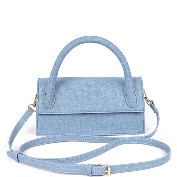 DENIM TOP HANDLE FLAP BAG