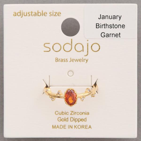 SODAJO BIRTHSTONE ADJUSTABLE GOLD DIPPED RING