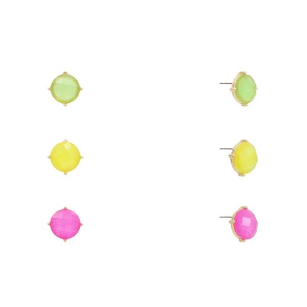 ROUND STONE ASSORTED EARRING SET