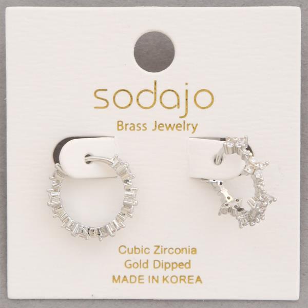 SODAJO CZ CROSS EDGE OPEN HOOP GOLD DIPPED EARRING