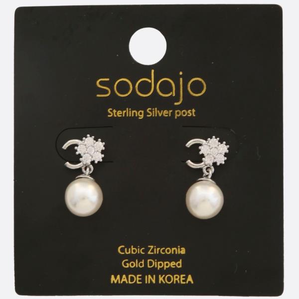SODAJO PEARL BEAD CZ GOLD DIPPED STERLING SILVER POST EARRING