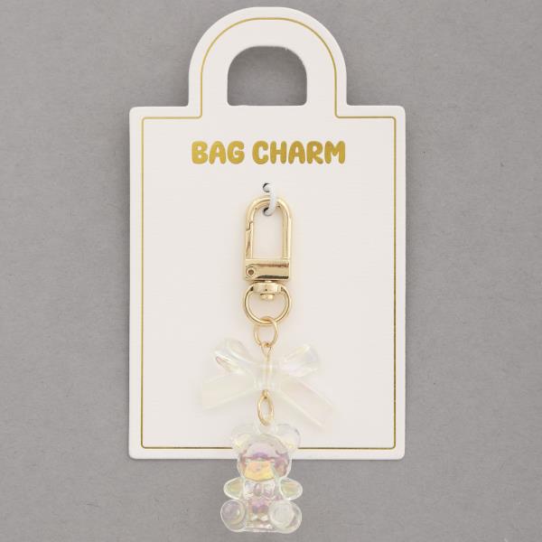 IRIDESCENT TEDDY BEAR RIBBON BOW BAG CHARM