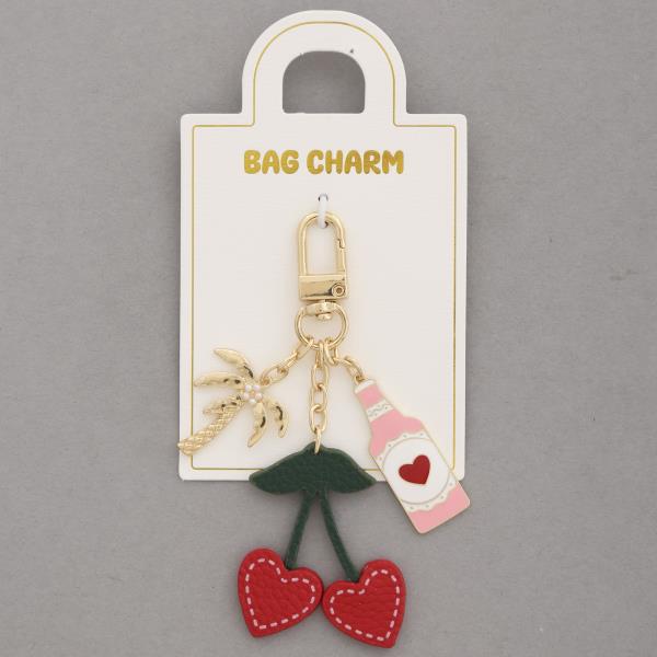 CHERRY HEART SHAPED BAG CHARM