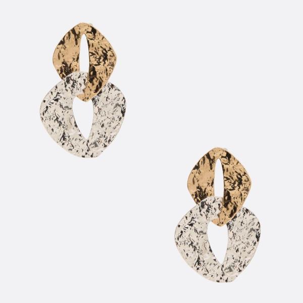 HAMMERED METAL TWO TONE EARRING