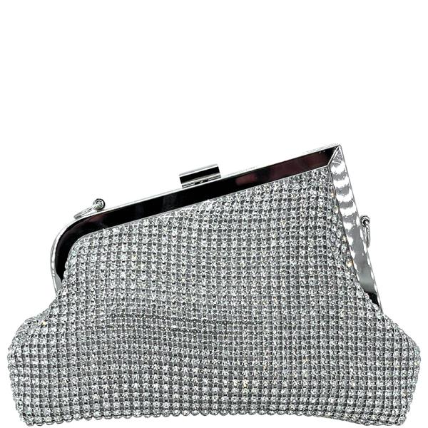 RHINESTONE SLANTED EVENING CLUTCH BAG