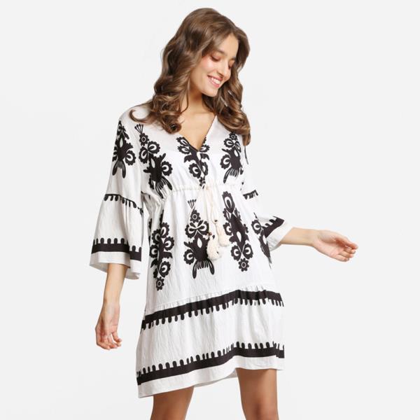 BOHO PRINT DRAWSTRING MINI DRESS