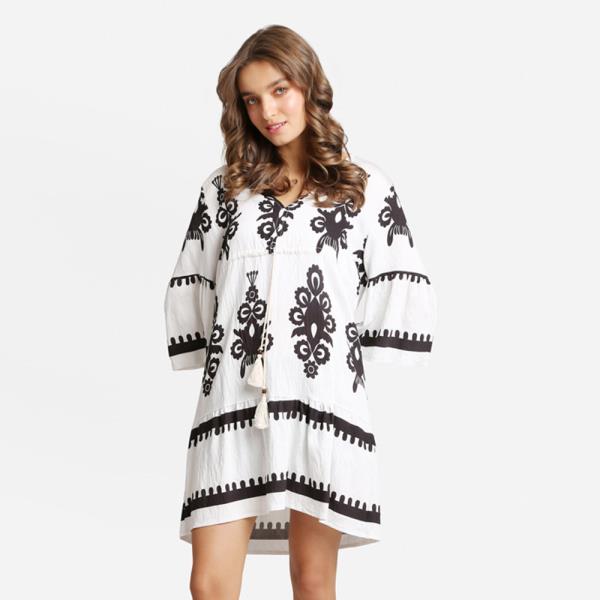 BOHO PRINT DRAWSTRING MINI DRESS