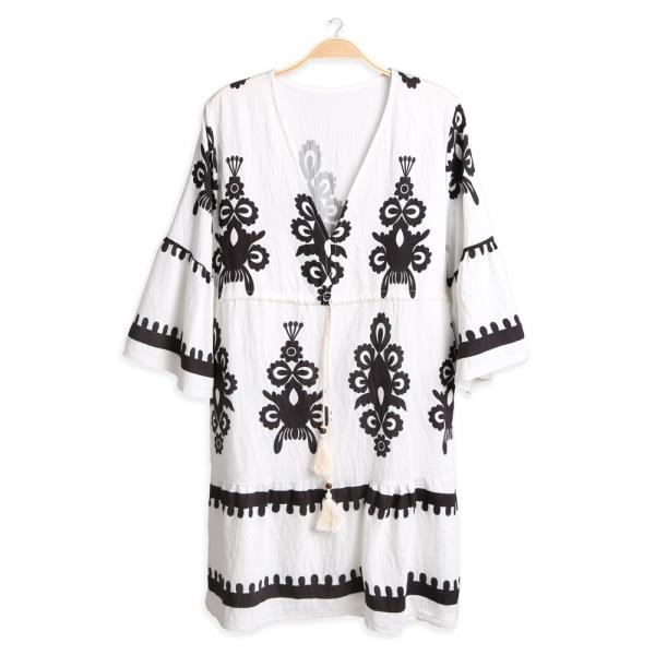 BOHO PRINT DRAWSTRING MINI DRESS