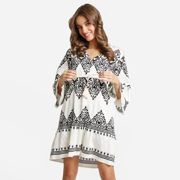 BOHO PRINT DRAWSTRING MINI DRESS