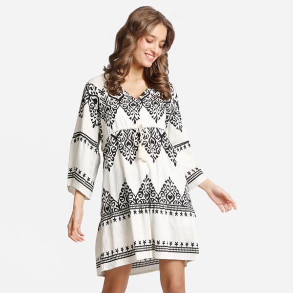 BOHO PRINT DRAWSTRING MINI DRESS
