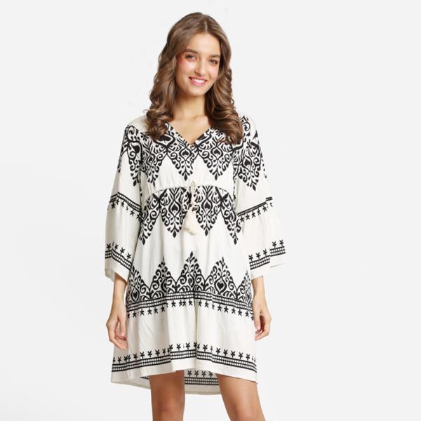BOHO PRINT DRAWSTRING MINI DRESS