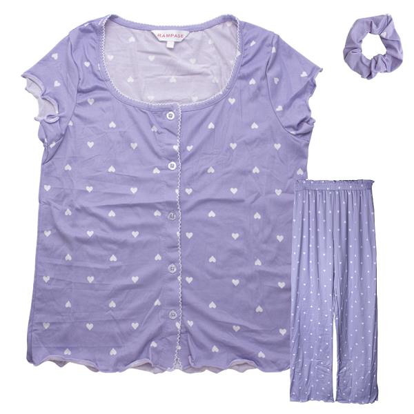 DITSY HEARTS SLEEPWEAR TOP PANTS AND SCRUNCHIE SET