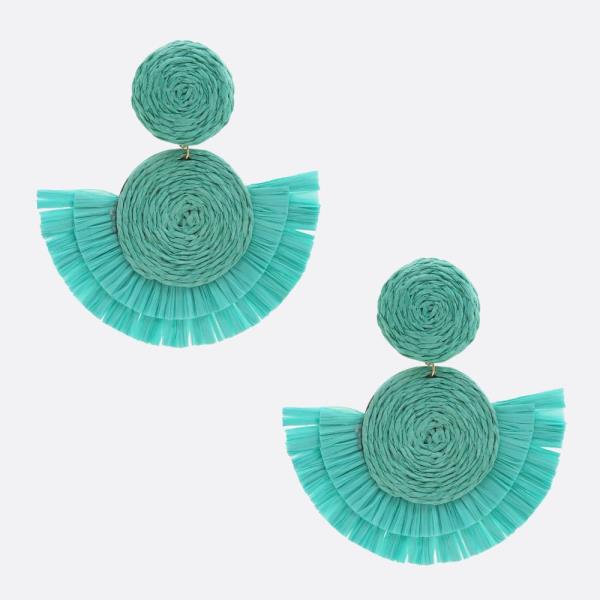 DOUBLE CIRCLE RAFFIA DANGLE EARRING