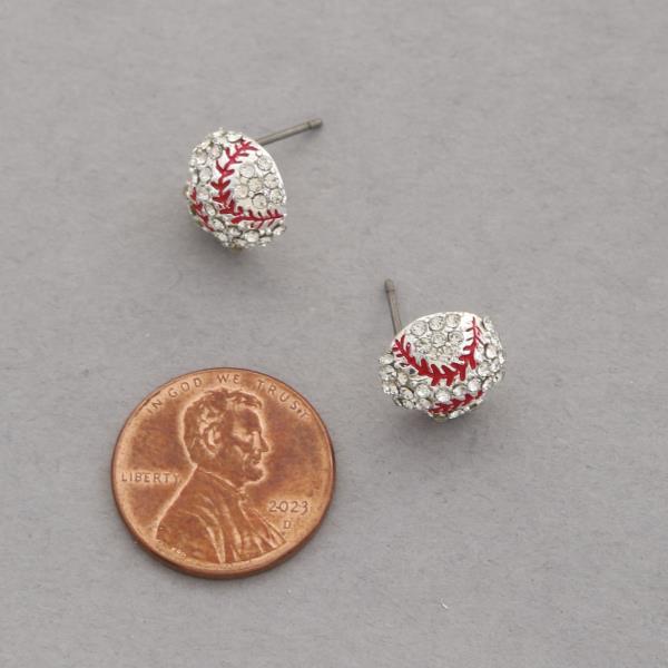 RHINESTONE BASEBALL STUD EARRING