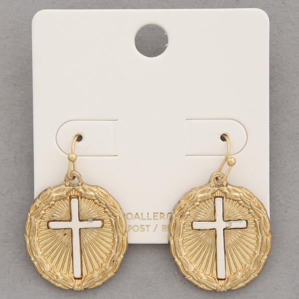 TWO TONE CROSS ROUND DANGLE EARRING