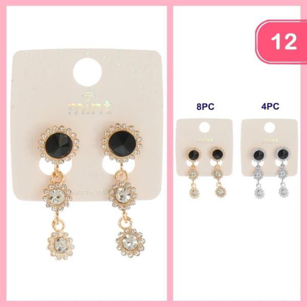 RHINESTONE TIERED ROUND STONE DROP EARRING (12 UNITS)
