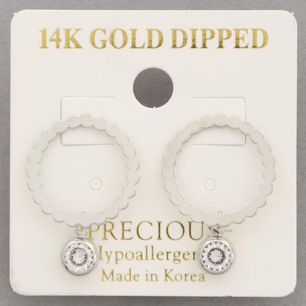 14K GOLD DIPPED CZ SCALLOP EDGE CIRCLE EARRING