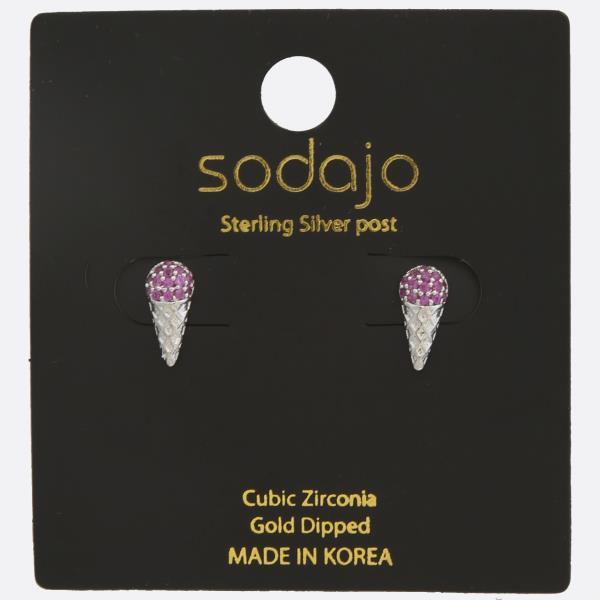 SODAJO ICE CREAM CONE CZ GOLD DIPPED STERLING SILVER POST EARRING