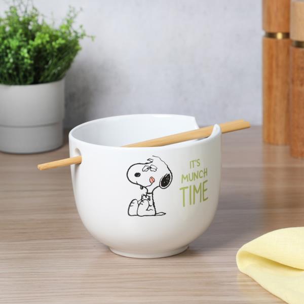 PS - 6 IN RAMEN BOWL W/ CHOP STICKS - IT`S MUNCH TIME - DECAL - STONEWARE - FTY REMAILER